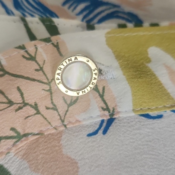 Spartina 449 Cora Seafoam Mermaids Split V-neck 100% Silk Blouse Size S - Picture 7 of 11